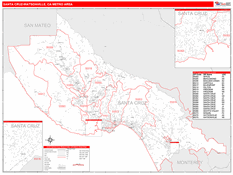 Santa Cruz-Watsonville Metro Area Digital Map Red Line Style